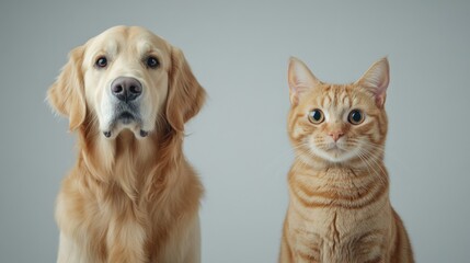 Golden retriever and orange tabby cat