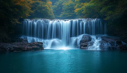 Obraz premium Serene Autumn Waterfall for Forest Pool.