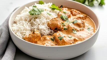 Delicious Bowl of Rice with Spoon Surrounded by Fresh Ingredients and Herbs