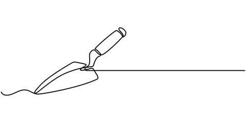 Continuous one line drawing of construction trowel tools, Continuous line drawing of trowel. Trowel linear icon. One line drawing background. Vector illustration. Trowel continuous line icon. 