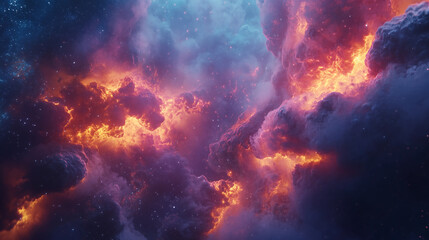 Obraz premium Glowing orange and yellow nebula with swirling cosmic patterns in space