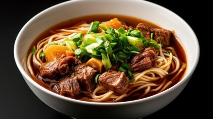 Delicious Bowl of Noodles Topped with Fresh Meat and Colorful Vegetables