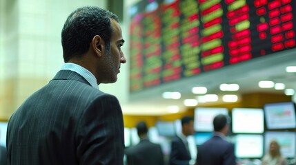 Business Professional Analyzing Stock Market Trends in Trading Room