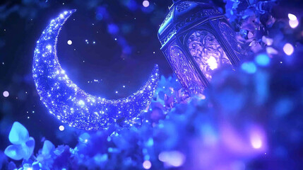 Ramadan Beautiful Night with Crescent Moon and Lantern – Islamic Decoration for Eid and Ramadan (1)