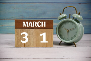 Wooden Calendar Showing the Date of March 31th. Day 31 of March month