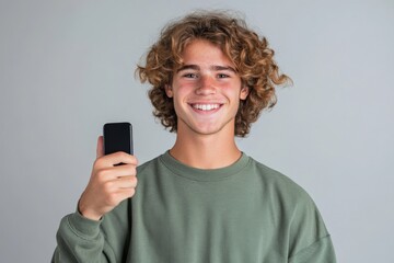 Smiling teen holding phone