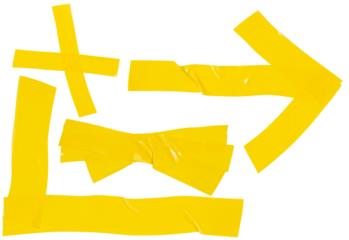 Isolated collection of different figured made from yellow electrical tape on white background