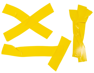 Isolated collection of different figured made from yellow electrical tape on white background