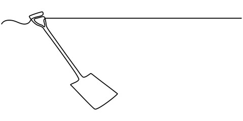 Shovel, dig, construction, cleaning one line art. Continuous line drawing of repair, professional, hand, people, concept, support, maintenance, Line Art Spade Tool Illustration. Scoop Sketch. 