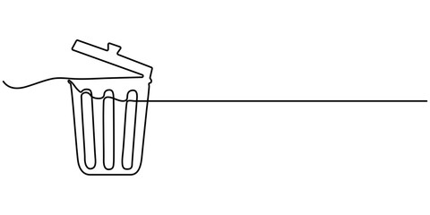 Continuous one line drawing of garbage container design. Waste container or trash can in single line draw illustration. Editable stroke.                                             