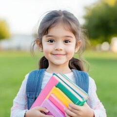 Girl holding books, student