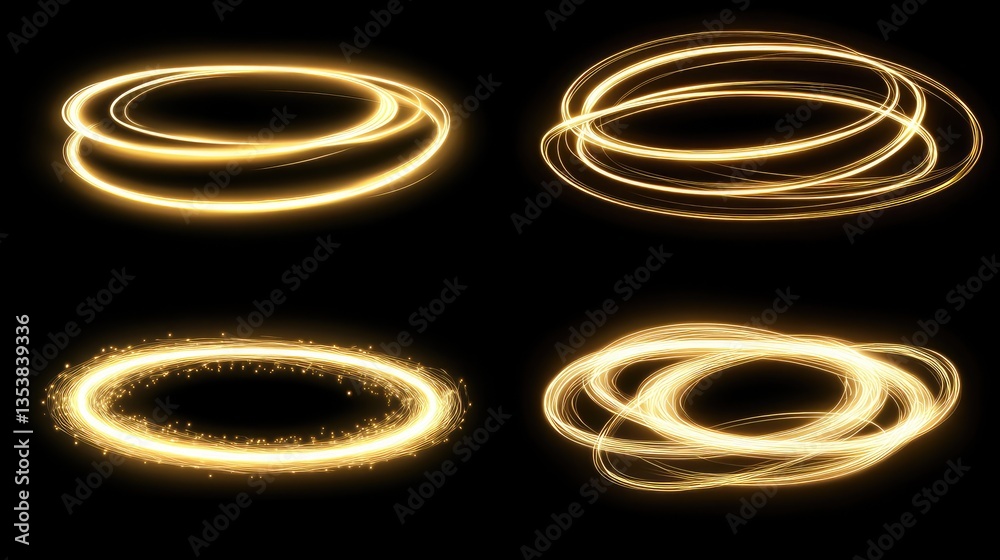 Poster a set of glowing light trails in the dark, creating a dynamic and abstract pattern with ample copy s