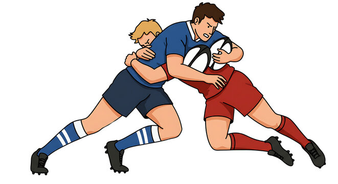 rugby players tackling, action, cartoon style clip art preview