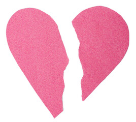 Isolated paper cut broken heart: symbol of damaged relationships, divorce, quarrel