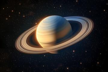Naklejka premium Saturn showcases its iconic rings and gas layers in a breathtaking display surrounded by twinkling stars in the cosmos. Generative AI