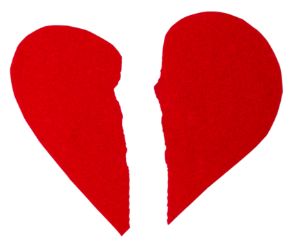 Isolated paper cut broken heart: symbol of damaged relationships, divorce, quarrel