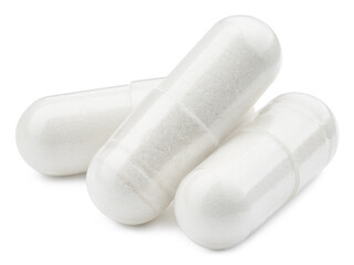 White pill capsule isolated on a white background.