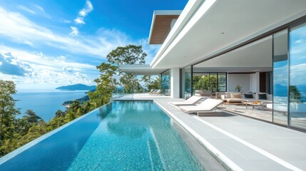 Fototapeta premium Opulent modern villa with a panoramic infinity pool blending nature and luxury