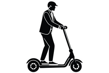 Man riding a scooter silhouette on a white background vector