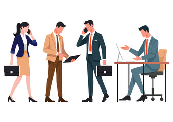 Fototapeta premium Busy People Business Illustration Set Design