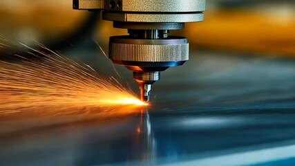 Modern Blue Laser CNC Cutting Metal With Light Spark Technology Generative AI