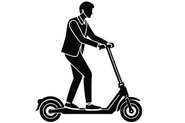 Man riding a scooter silhouette on a white background vector