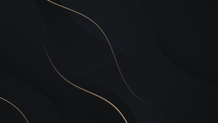 4k wavy black grey luxury abstract animated background with golden light lines. Smooth modern futuristic waves. Elegant dark banner wallpaper. Elegance curved shapes deluxe cover. Female illustration