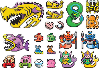 RPG風ドット絵　海のモンスターセット