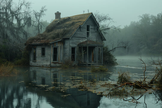 old wooden house on the lake