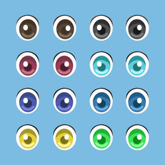 Cartoon and comic style eyes illustration isolated collection set