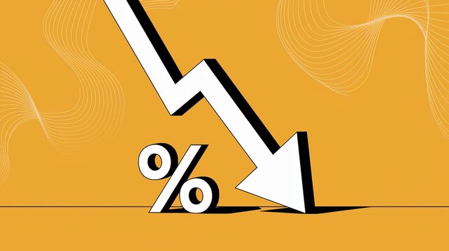 Yellow Background with Downward Arrow and  Percentage Symbol
