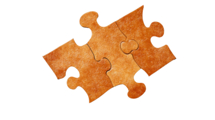 Orange Textured Puzzle Piece with a Rough Surface Isolated on White background