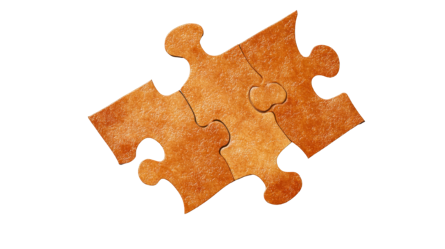 Orange Textured Puzzle Piece with a Rough Surface Isolated on White background