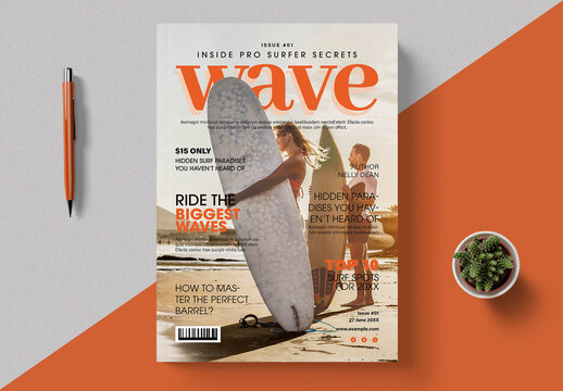 Wave Surfing Magazine Cover Design Template