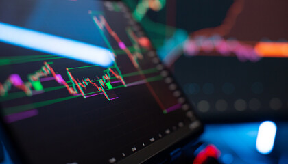 Professional trading workstation: financial data and stock market chart analysis
