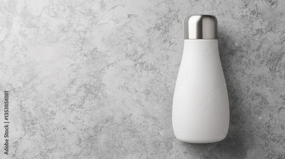 Poster reusable vacuum-insulated flask with a smooth matte finish, placed on a gray stone background. moder
