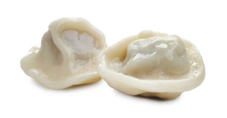Delicious boiled dumplings (pelmeni) isolated on white