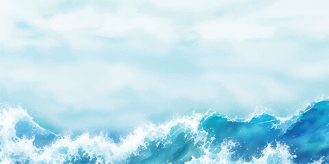 Obraz premium Calm and Powerful Ocean Wave Patterns: A Gentle and Flowing Watercolor Art Piece Depicting Rolling Waves, with Layered Blue and White Tones Creating a Serene Atmosphere 