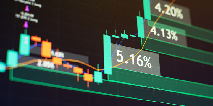 Bar graphs, Diagrams, financial figures. Abstract glowing forex chart interface wallpaper. Investment, trade, stock,