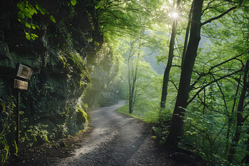 Fototapeta premium Natural Tunnel: A Picturesque Mountain Hiking Route Drenched in Tranquility and Wilderness