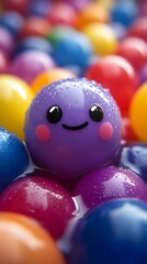 Happy purple ball in colorful ball pit