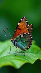 Fototapeta premium Close-up of a butterfly on a leaf , macro, insect