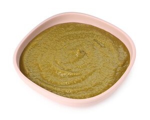 Baby food. Tasty puree in bowl isolated on white
