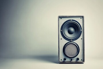 Fototapeta premium Old speaker resting on a surface, for music production, audio, and entertainment
