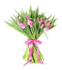 Fototapeta premium Bouquet of beautiful pink tulips isolated on white