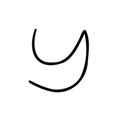 Slim letter y of latin english language. Black font symbol in hand drawn doodle style. Vector illustration isolated on white background. For presentation, logo, branding, font, education.