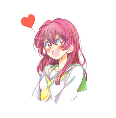 明るい女子学生　恋　ピンク髪