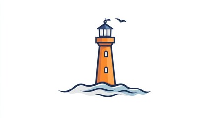Simple lighthouse on ocean waves.  Possible use Stock photo for maritime themes
