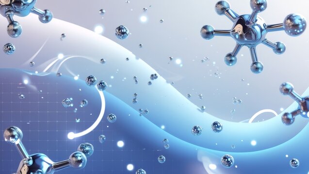 White and light blue medical abstract gradient background with molecules, featuring soft glowing particle effects and a futuristic digital interface