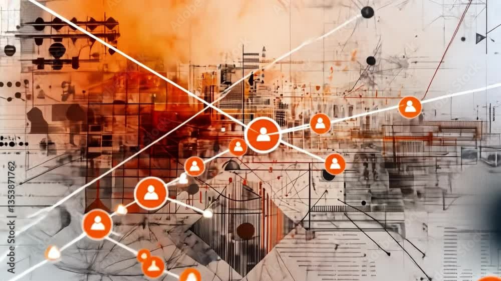 Poster networks of connection: an abstract depiction of interconnected digital networks with lines and node